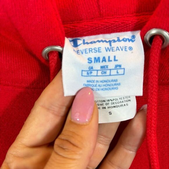 Ladies Champion Reverse Weave Red Plain Front Hoodie Sweatshirt Size Small - Picture 7 of 10